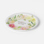 ピンクと黄色の水カラーフローラリース | 結婚s ペーパープレート (アングル)