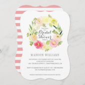 ピンクと黄色の水カラーフローラ |ブライダルシャワー 招待状 (正面/裏面)