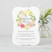 ピンクと黄色の水カラーフローラ |ブライダルシャワー 招待状 (スタンド正面)