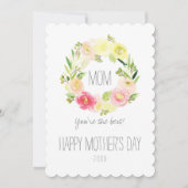 ピンクと黄色の水彩フローラ|母の日 カード (正面)