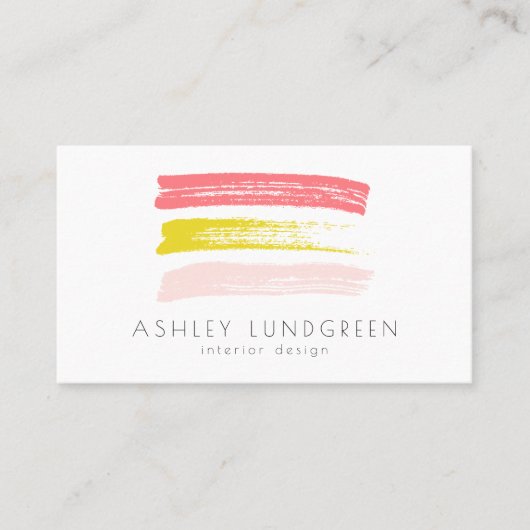 ピンクと黄色の水彩ブラシストロークモダン 名刺 (正面)