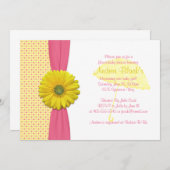 ピンクと黄色の水玉模様ベビーシャワー招待状 招待状 (正面/裏面)