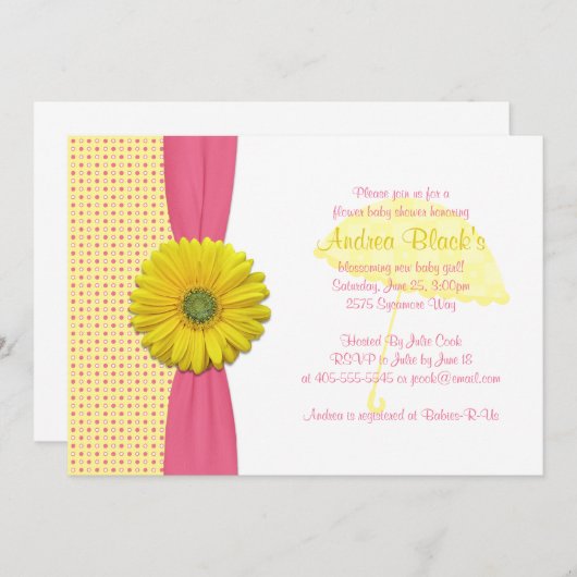 ピンクと黄色の水玉模様ベビーシャワー招待状 招待状 (正面/裏面)