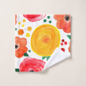 ピンクと黄色の水色のフローラハンドタオル バスタオルセット (ウォッシュタオル)