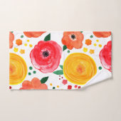 ピンクと黄色の水色のフローラハンドタオル バスタオルセット (ハンドタオル)