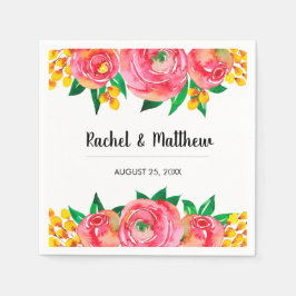 ピンクと黄色の水色のフローラ結婚の スタンダードカクテルナプキン