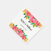 ピンクと黄色の水色のフローラ結婚の スタンダードカクテルナプキン (角)