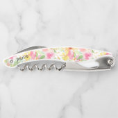 ピンクと黄色の水色の花のパターン ソムリエナイフ (裏面)