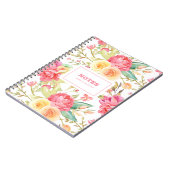 ピンクと黄色の水色の花のパターン ノートブック (左側)