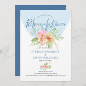 ピンクと黄色の水色の花のモダンタイポグラフィ 招待状 (正面/裏面)