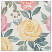 ピンクと黄色の水色バラ ファブリック (クローズアップ)