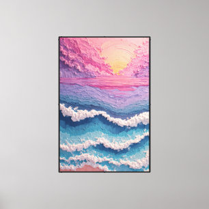 ピンクと黄色の海の波 – 抽象的な壁のアート キャンバスプリント