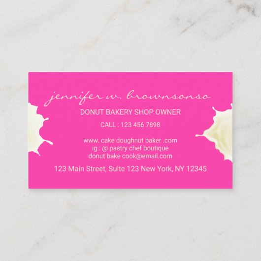 ピンクと黄色の焼き菓子店のスイートクリームドーナツ 名刺 (裏面)