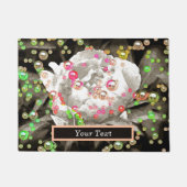 ピンクと黄色の牡丹の泡立ちパーソナライズされた ドアマット (正面)