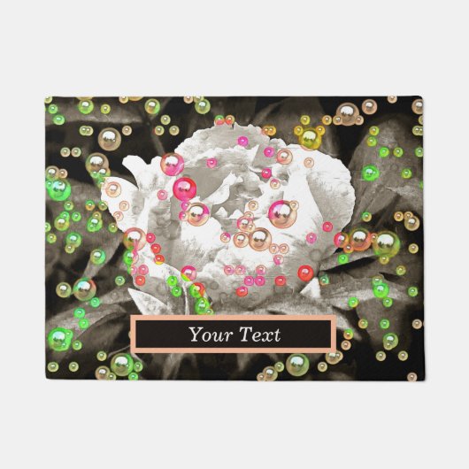 ピンクと黄色の牡丹の泡立ちパーソナライズされた ドアマット (正面)