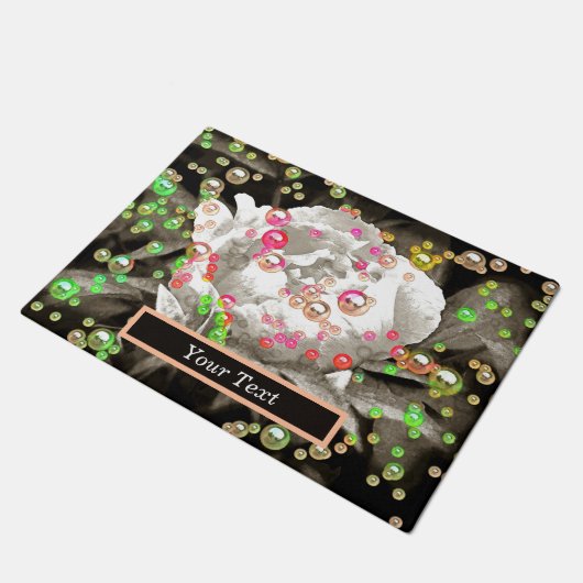 ピンクと黄色の牡丹の泡立ちパーソナライズされた ドアマット (アングル)