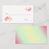 ピンクと黄色の牡丹オンホワイト座席表 プレイスカード (正面/裏面)