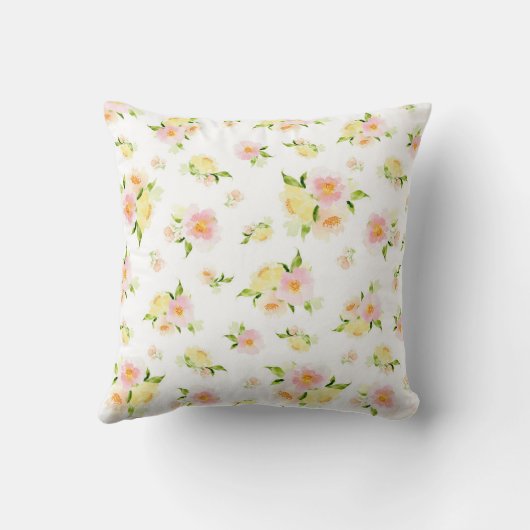 ピンクと黄色の牡丹フローラの水色 クッション (裏面)