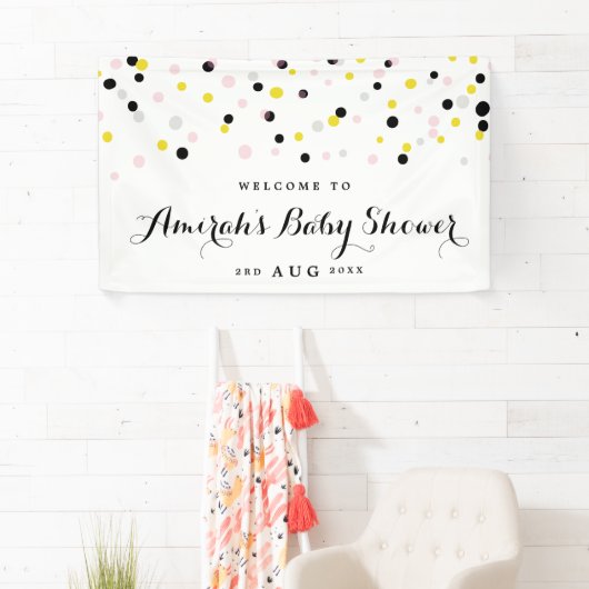 ピンクと黄色の紙吹雪水玉模様ベビーシャワー 横断幕 (インサイチュ)
