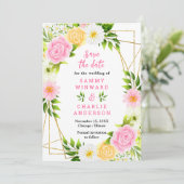 ピンクと黄色の結婚花 セーブザデート (スタンド正面)