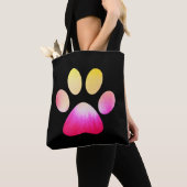 ピンクと黄色の絞り染めポープリント トートバッグ (クローズアップ)