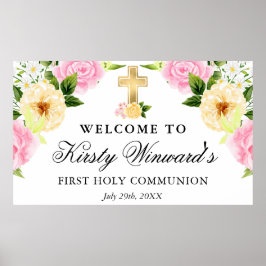 ピンクと黄色の花が最初の聖餐式 ポスター