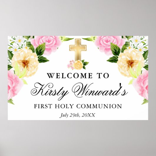ピンクと黄色の花が最初の聖餐式 ポスター (正面)