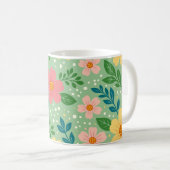 ピンクと黄色の花と緑と青の葉 コーヒーマグカップ (正面右)