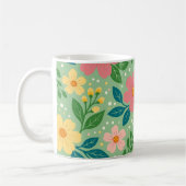 ピンクと黄色の花と緑と青の葉 コーヒーマグカップ (左)
