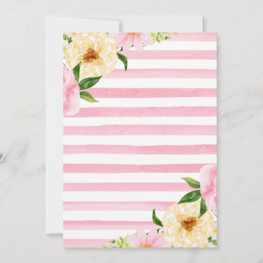 ピンクと黄色の花と金ゴールドフレーム赤ちゃんシャワー 招待状 (裏面)