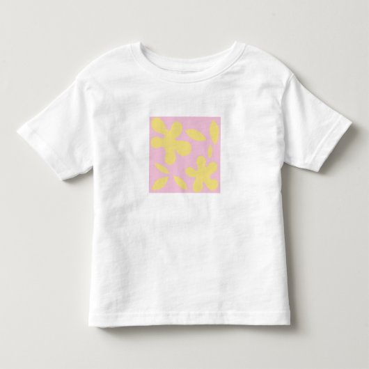 ピンクと黄色の花の柄の白いTシャツ トドラーTシャツ (正面)