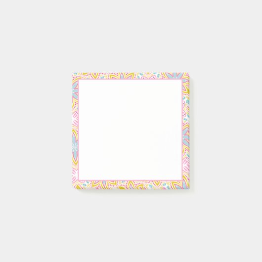 ピンクと黄色の花の模様のポストイットノート ポストイット (正面)