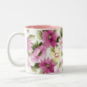 ピンクと黄色の花の模様マグカップ ツートーンマグカップ (左)