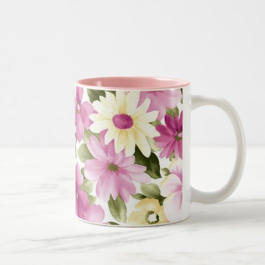 ピンクと黄色の花の模様マグカップ ツートーンマグカップ (右)