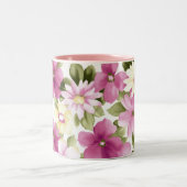 ピンクと黄色の花の模様マグカップ ツートーンマグカップ (中央)