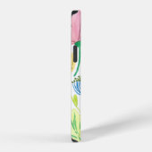 ピンクと黄色の花の水彩シームレスパターン iPhoneケース (右側面)