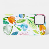 ピンクと黄色の花の水彩シームレスパターン iPhoneケース (裏面横)