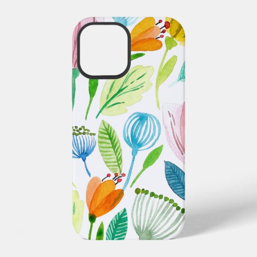 ピンクと黄色の花の水彩シームレスパターン iPhoneケース (裏面)