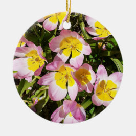 ピンクと黄色の花セラミックオーナメント セラミックオーナメント