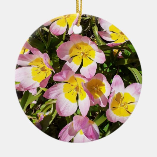 ピンクと黄色の花セラミックオーナメント セラミックオーナメント (正面)