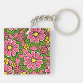 ピンクと黄色の花柄に緑の葉 キーホルダー (裏面)