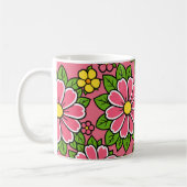 ピンクと黄色の花柄に緑の葉 コーヒーマグカップ (左)