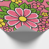 ピンクと黄色の花柄に緑の葉 ラッピングペーパー (角)