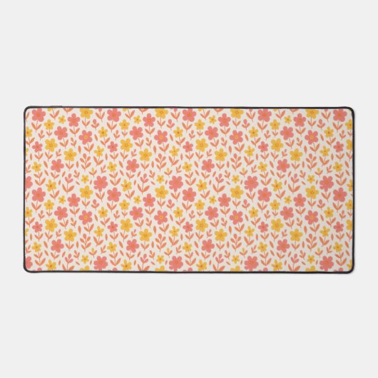 ピンクと黄色の花柄 デスクマット (正面)