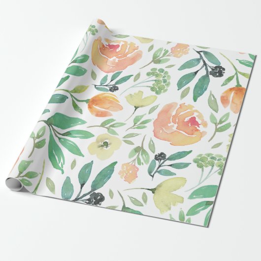 ピンクと黄色の花水色シームレスパター ラッピングペーパー (アンロールド)