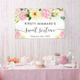 ピンクと黄色の花甘い16ようこそ 横断幕