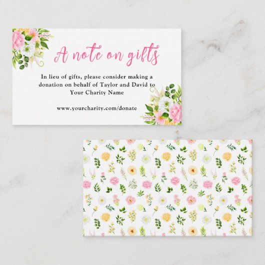 ピンクと黄色の花結婚は贈り物に関するメモ エンクロージャーカード (正面/裏面)