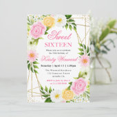 ピンクと黄色の花金ゴールドフレーム甘い16 招待状 (スタンド正面)