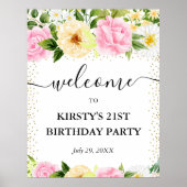 ピンクと黄色の花21歳の誕生日へようこそ ポスター (正面)
