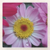 ピンクと黄色の花 ガラスコースター (正面)